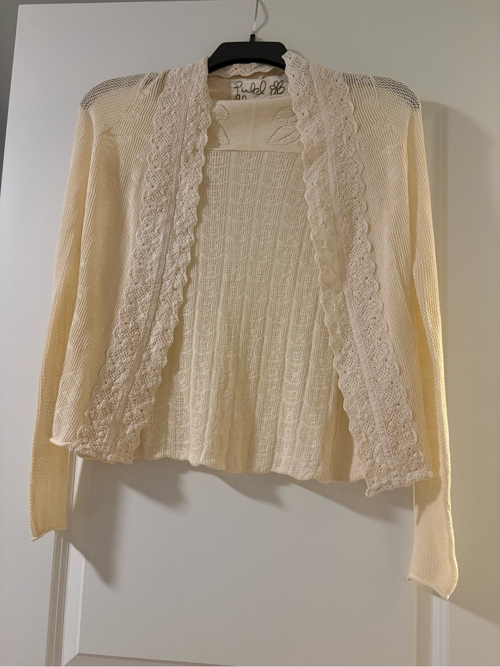 Open-Front Cream Crochet-Trim Cardigan Sweater